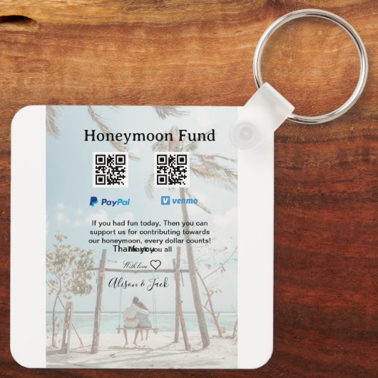 Honeymoon fund venomo paypal donation Q R couple Sleutelhanger (Achterkant)