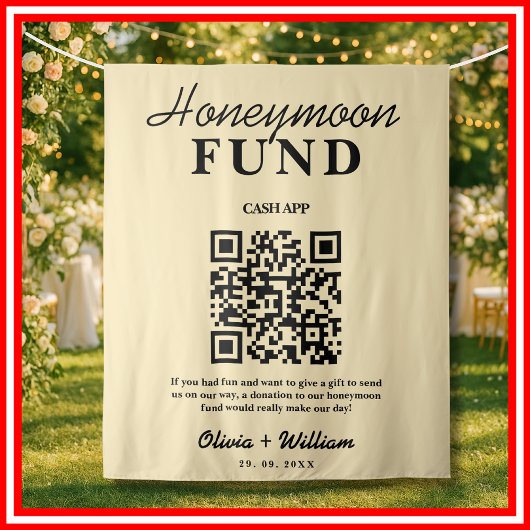 Honeymoon Fund Wedding QR Butter Gele Achtergrond Wandkleed