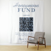 Honeymoon Fund Wedding QR Dusty Blue Achtergrond Wandkleed (In situ)