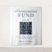 Honeymoon Fund Wedding QR Dusty Blue Achtergrond Wandkleed (Voorkant)