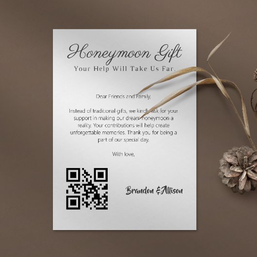 Honeymoon Fund Wedding Registry Gift QR Code Kaart
