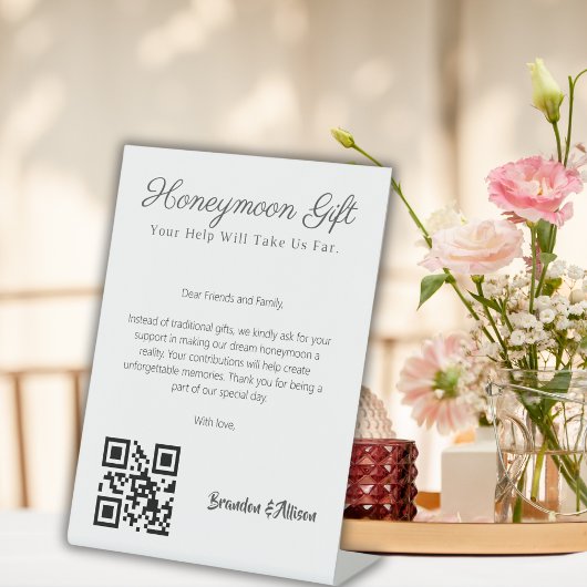 Honeymoon Fund Wedding Registry Gift QR Code Reclamebord Met Voetstuk