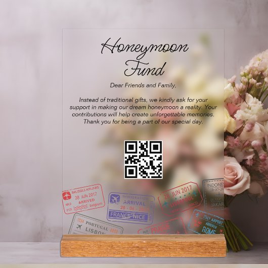 Honeymoon Fund Wedding Registry Reisaanvraag Acryl Bord