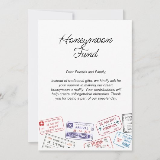 Honeymoon Fund Wedding Registry Reisaanvraag Kaart (Voorkant)