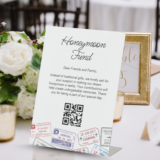 Honeymoon Fund Wedding Registry Reisaanvraag Reclamebord Met Voetstuk