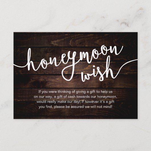 Honeymoon Fund Wens Geld, Moderne Rustieke Bruilof Informatiekaartje (Voorkant)