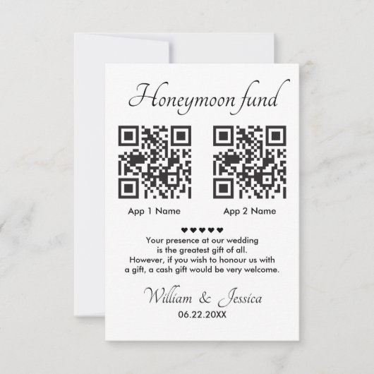 Honeymoon Fund With 2 QR Code And Photo Kaart (Voorkant)