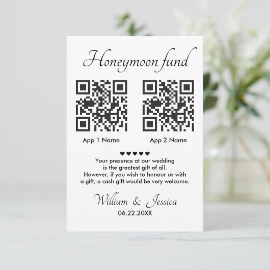 Honeymoon Fund With 2 QR Code And Photo Kaart (Staand voorkant)