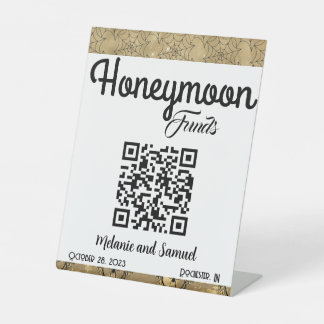 Honeymoon Funds QR Code Wedding Pedestal Sign Reclamebord Met Voetstuk