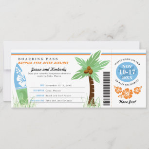 Honeymoon Gift Boarding Pass Palm Tree Surf Board Kaart