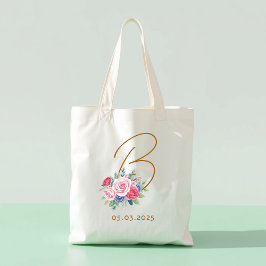 Honeymoon gift, Elegant floral bag with initial Tote Bag