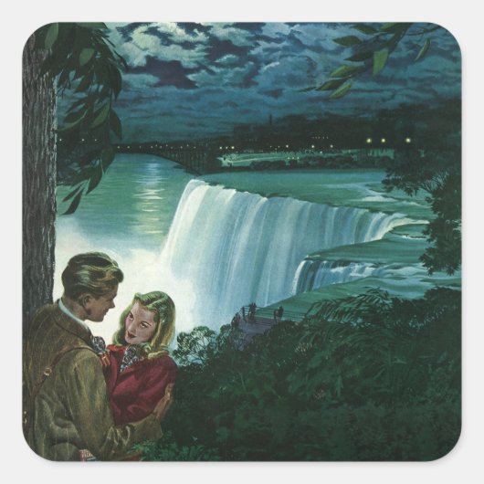  Honeymoon Love, Passen getrouwd op Niagara Herfst Vierkante Sticker (Voorkant)