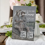 Honeymoon maakt moderne geldqr-codefoto reclamebord met voetstuk<br><div class="desc">Dit alternatieve trouwregistratie van Honeymoon Fund-teken is voorzien van de titel "Breng ons naar de bergen" in moderne witte lettertypen op een van uw favoriete verloving afbeeldingen. Voeg eenvoudig maar liefst twee QR-codes toe om uw gasten uit te nodigen om een bijdrage te leveren aan uw droomvakantie door geld te...</div>