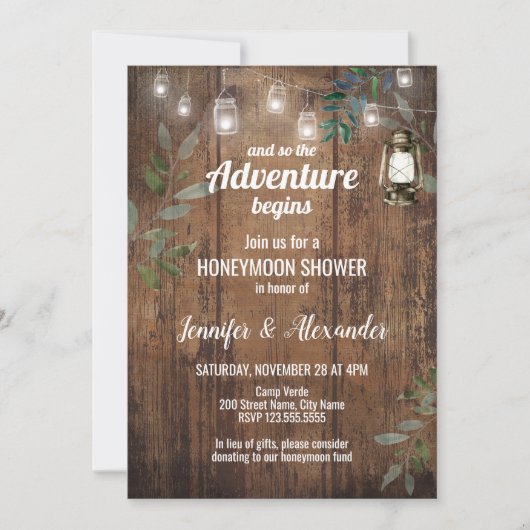 Honeymoon Shower Rustic Wedding Shower-uitnodiging Kaart (Voorkant)