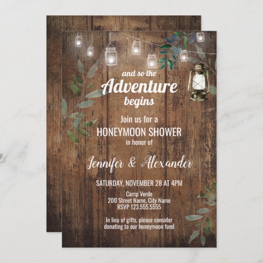 Honeymoon Shower Rustic Wedding Shower-uitnodiging Kaart (Voorkant / Achterkant)