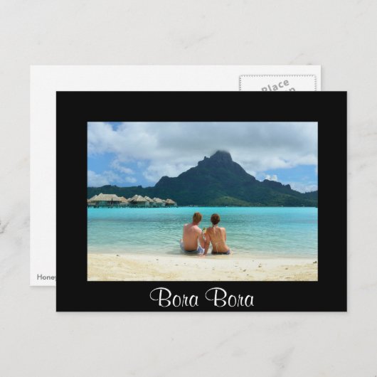 Honeymoon-stel op zwarte briefkaart Bora Bora (Voorkant / Achterkant)