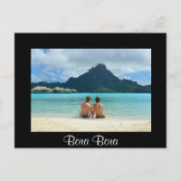 Honeymoon-stel op zwarte briefkaart Bora Bora
