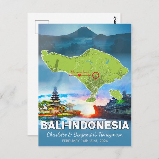 Honeymoon Vakantieherinneringen - Bali Indonesië K Briefkaart (Voorkant / Achterkant)