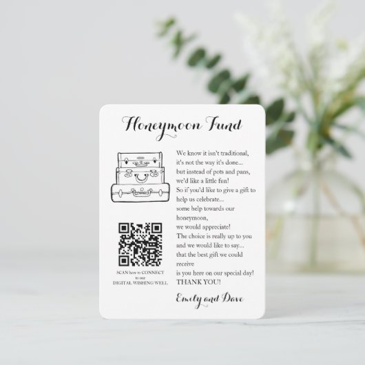 Honeymoon-verzoek om bruiloft QR CODE Informatiekaartje (Staand voorkant)