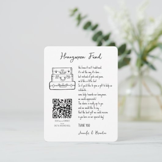 Honeymoon-verzoek om bruiloft QR CODE Informatiekaartje (Staand voorkant)