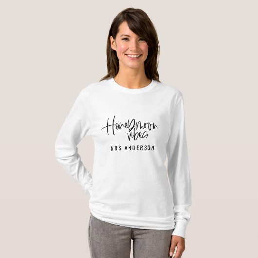 Honeymoon Vibes script tekst bruiloft T-shirt (Voorkant volledig)