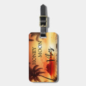 Honeymoon vibes tropische zonnestrandmaan bagagelabel (Voorkant verticaal)