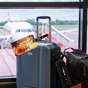 Honeymoon vibes tropische zonnestrandmaan bagagelabel