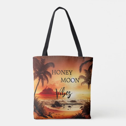 Honeymoon vibes tropische zonnestrandmaan tote bag (Achterkant)