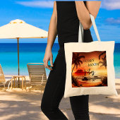 Honeymoon vibes tropische zonnestrandmaan tote bag