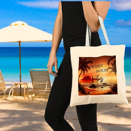Honeymoon vibes tropische zonnestrandmaan tote bag