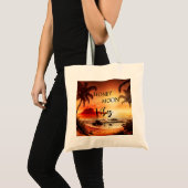 Honeymoon vibes tropische zonnestrandmaan tote bag (Voorkant (product))