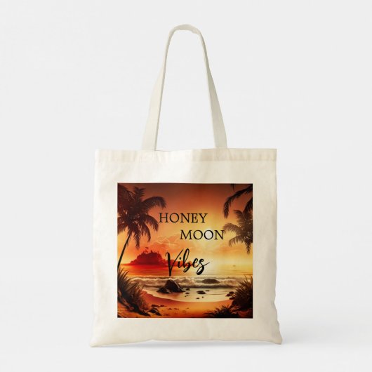 Honeymoon vibes tropische zonnestrandmaan tote bag (Achterkant)