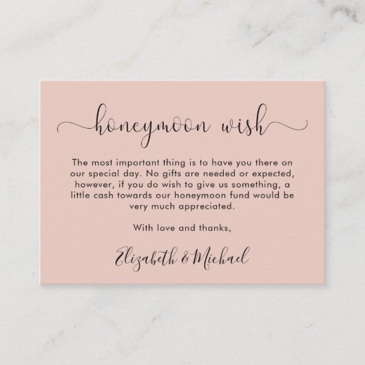 Honeymoon Wens Roze Bruiloft Informatiekaartje (Voorkant)