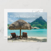 Honeymoon-wenskaart met strand en twee zonnescherm briefkaart (Voorkant / Achterkant)