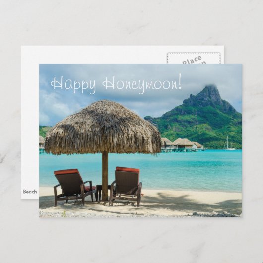 Honeymoon-wenskaart met strand en twee zonnescherm briefkaart (Voorkant / Achterkant)