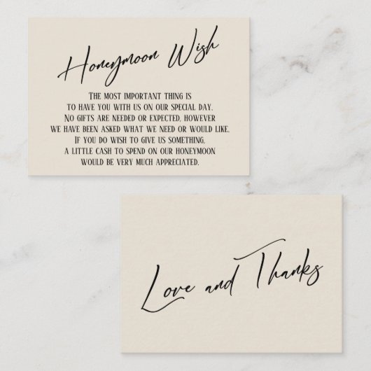 Honeymoon wil een modern handschrift, eenvoudig kr informatiekaartje (Voorkant / Achterkant)