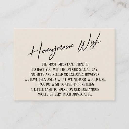 Honeymoon wil een modern handschrift, eenvoudig kr informatiekaartje (Voorkant)