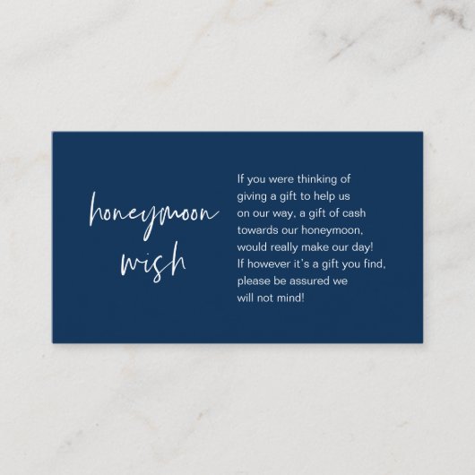 Honeymoon Wish and Fund, Navy Blue Informatiekaartje (Voorkant)