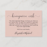 Honeymoon Wish Blush Wedding Informatiekaartje<br><div class="desc">Blush roze huwelijksverblijfskaart met "honeymoon wish" in een elegant script met swashes. Pas uw bericht aan en voeg uw namen in een handtekenings-als manuscript toe. Aan de achterkant staan je voornamen en trouwdatum.</div>