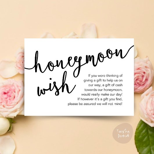Honeymoon Wish Cash Fonds, een notitie over cadeau Informatiekaartje