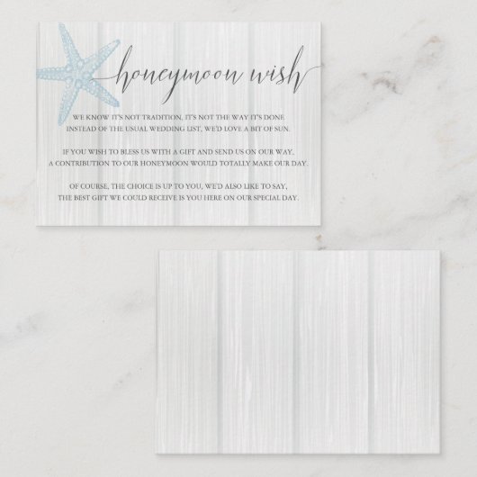 Honeymoon Wish Enclosure Kaart Beach Wedding Inser (Voorkant / Achterkant)
