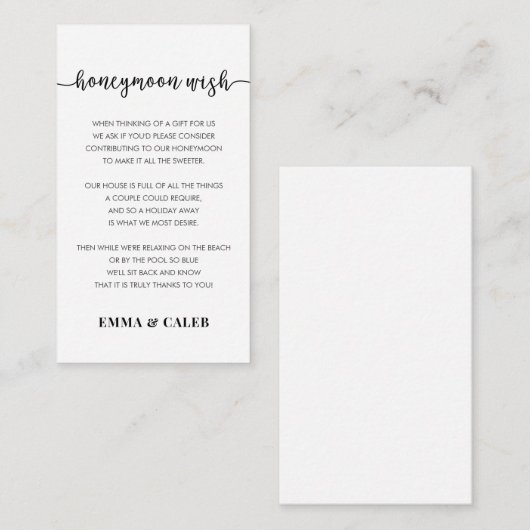 Honeymoon Wish Fund Enclosure Card Informatiekaartje (Voorkant / Achterkant)