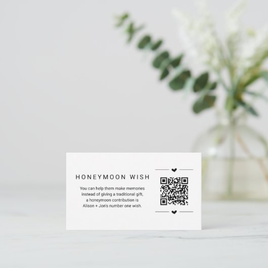Honeymoon Wish/Fund Kaart w QR Code Insert (Staand voorkant)