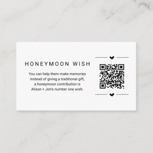 Honeymoon Wish/Fund Kaart w QR Code Insert (Voorkant)