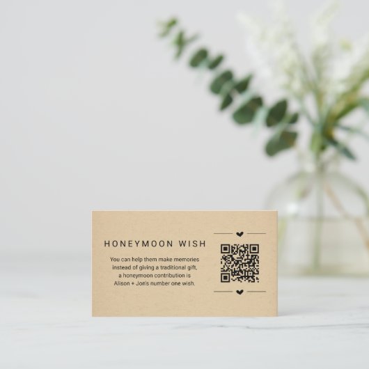Honeymoon Wish/Fund Kaart w QR Code Insert (Staand voorkant)