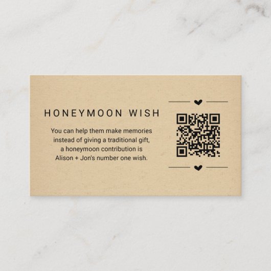Honeymoon Wish/Fund Kaart w QR Code Insert (Voorkant)