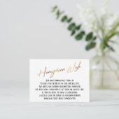 Honeymoon Wish Modern Gold Handwriting Wedding Informatiekaartje (Staand voorkant)