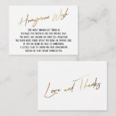 Honeymoon Wish Modern Gold Handwriting Wedding Informatiekaartje (Voorkant / Achterkant)
