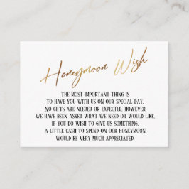 Honeymoon Wish Modern Gold Handwriting Wedding Informatiekaartje