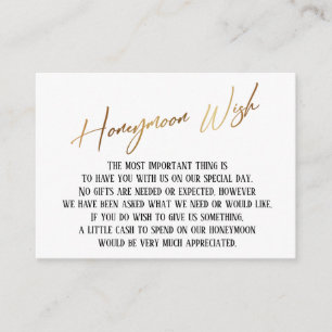 Honeymoon Wish Modern Gold Handwriting Wedding Informatiekaartje